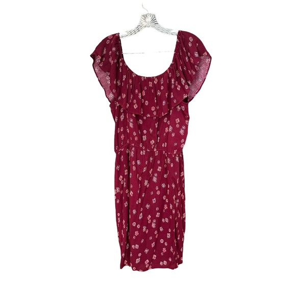 NWT LOFT Off the Shoulder Lightweight Flowy Dress Maroon Size Medium - Picture 1 of 11
